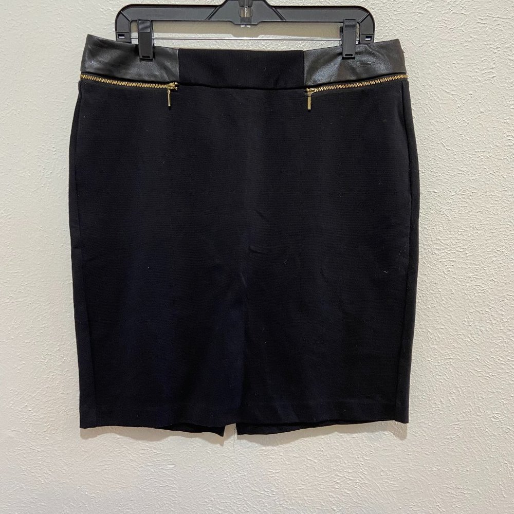 Size 12 Black Pencil Skirt with Faux-Leather Accents